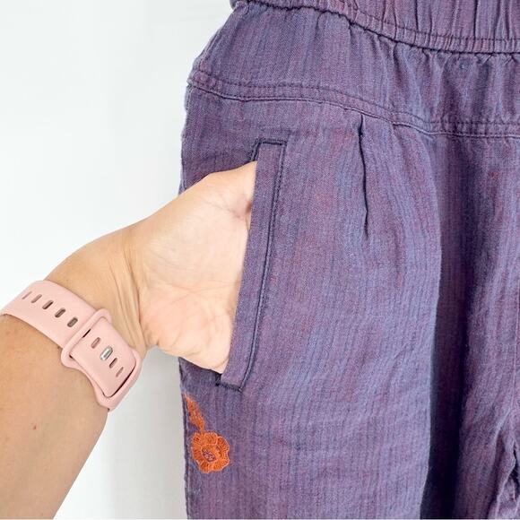 Anthropologie Embroidered Linen Pull On Pants Purple/Orange Size XS Artsy Boho - Picture 8 of 15